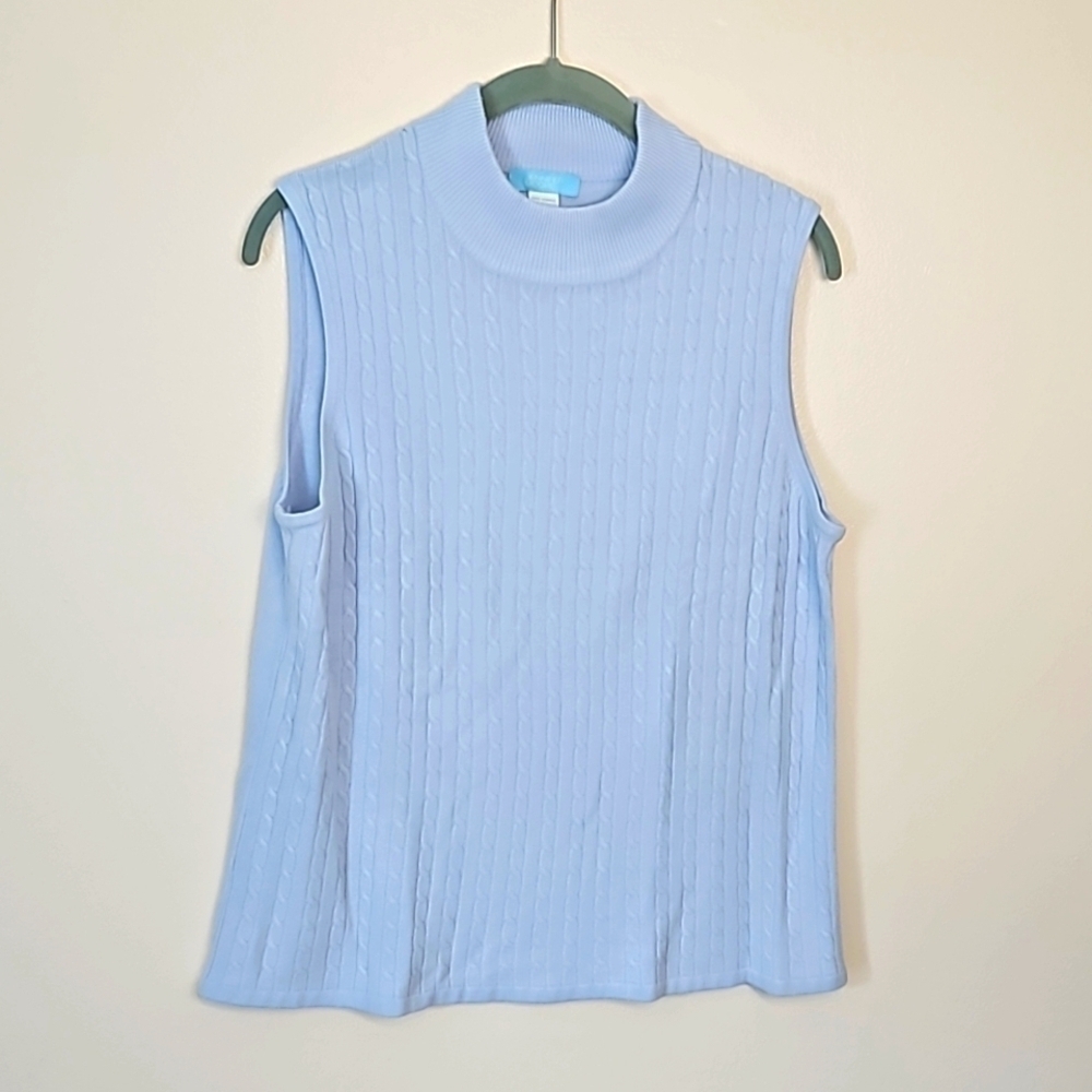 Jennifer Moore Blue Cable Knit Sleeveless Top Large